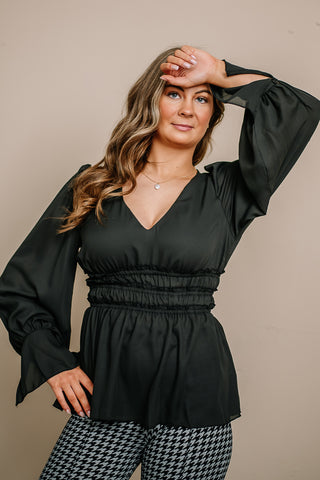 Here For Your Heart Smock Detailed Top | Black