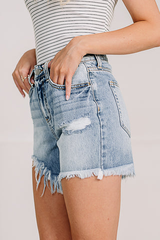 High Rise Uneven Hem Shorts