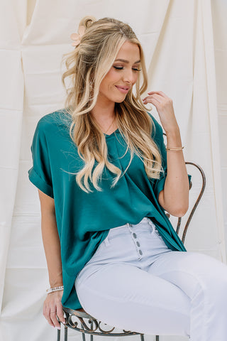 Holding Steady Satin Top | Dark Teal