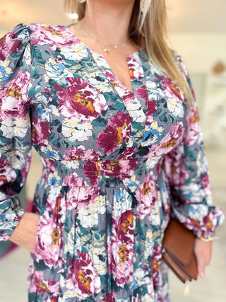 Flouncing Floral Midi Dress