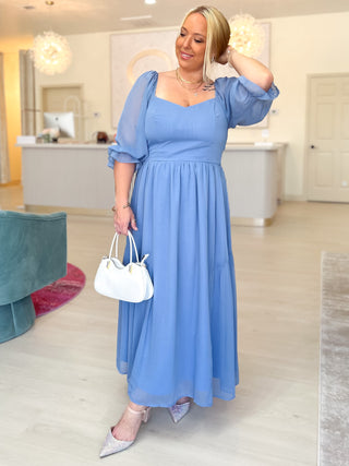 Sweetheart Neck Chiffon Midi Dress