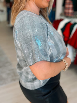 Stunning In Sequins Plaid Top
