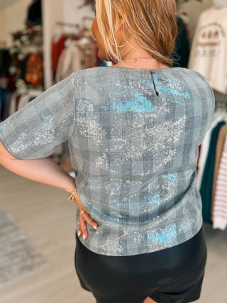 Stunning In Sequins Plaid Top