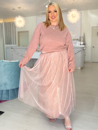 Dance The Night Away Sequin Tulle Midi Skirt