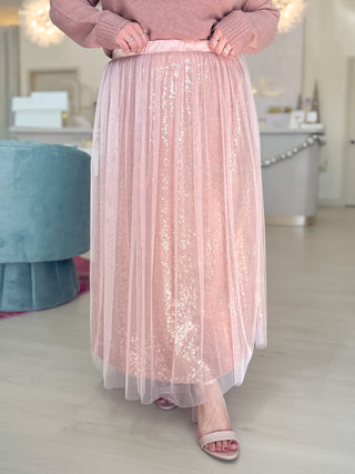 Dance The Night Away Sequin Tulle Midi Skirt