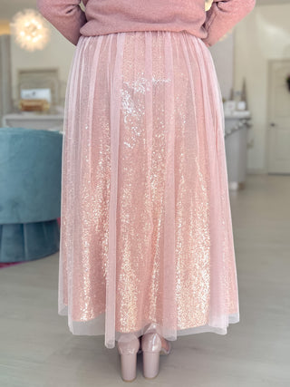Dance The Night Away Sequin Tulle Midi Skirt