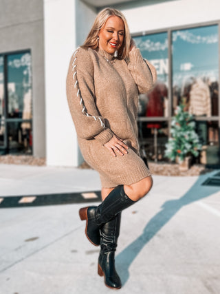 In A Stitch Sweater Dress {Taupe}