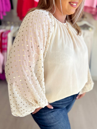 Main Character Sequin Sleeve Top