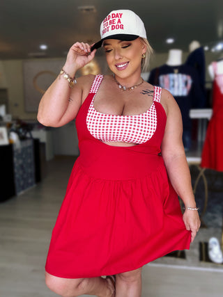 Faux Two Piece Gingham Patchwork Mini Dress