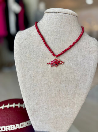 Arkansas Razorbacks Beaded Logo Pendant Necklace
