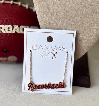 Arkansas Razorbacks Pave Autograph Enamel Necklace in Red