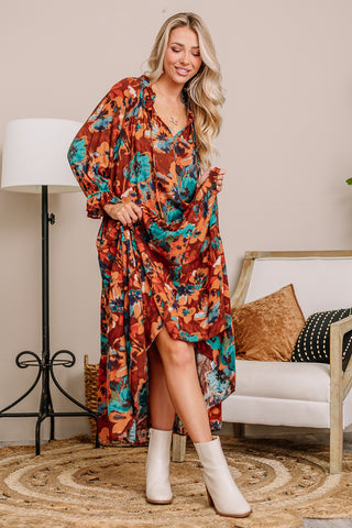 Jot It Down Fall Floral Midi Dress