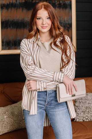 Just A Traveler Striped Top | Khaki