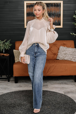 Just An Illusion Mock Neck Top | {Champagne}