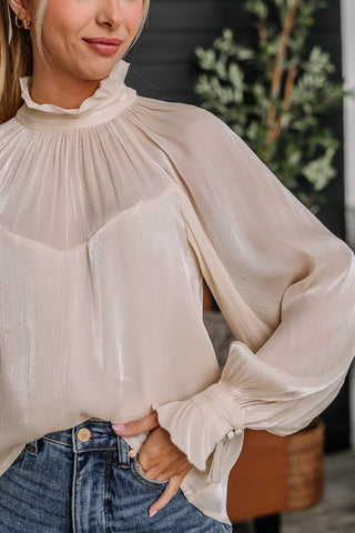 Just An Illusion Mock Neck Top | {Champagne}