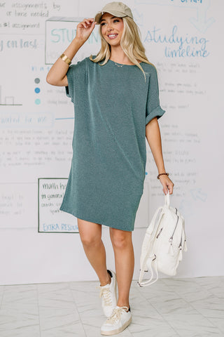 Just Casually Ribbed T-shirt Dress | Dark Teal