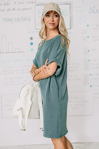 Just Casually Ribbed T-shirt Dress | Dark Teal