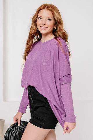 Just For Show Oversized Rib Knit Top | Purple