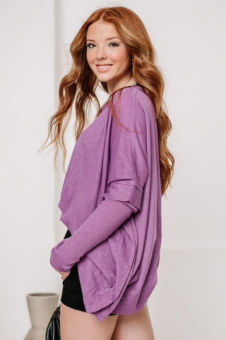 Just For Show Oversized Rib Knit Top | Purple