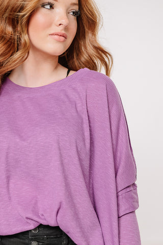 Just For Show Oversized Rib Knit Top | Purple