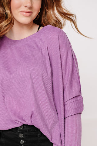 Just For Show Oversized Rib Knit Top | Purple