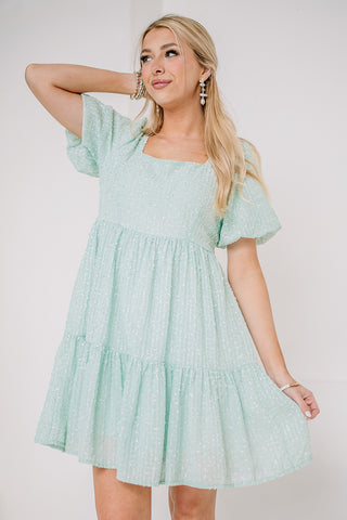 Just Mint To Be Puff Bubble Sleeve Mini Dress