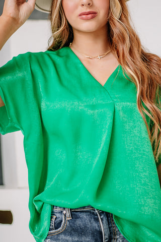 Living The Life Satin Top | Kelly Green
