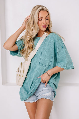 Lunch Date Mineral Wash Pocket Top | Teal