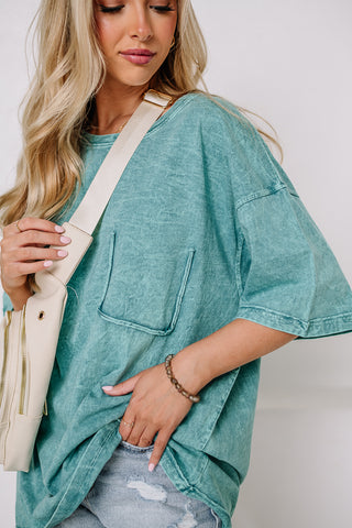 Lunch Date Mineral Wash Pocket Top | Teal