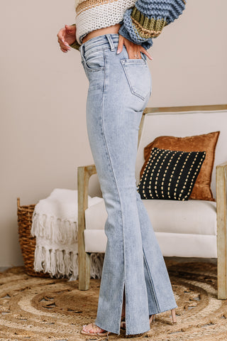 Maribelle Split Mid Rise Flare Jeans