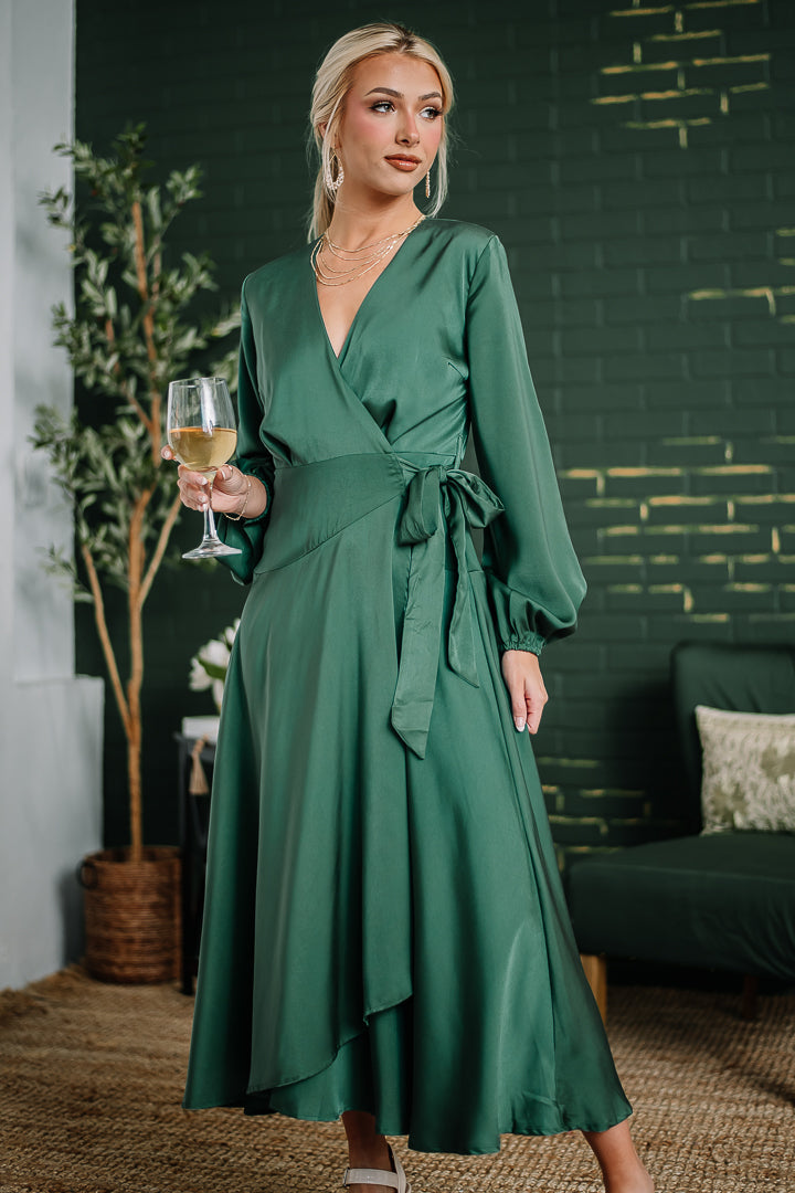 Mistletoe Queen Satin Wrap Midi Dress – Siloe