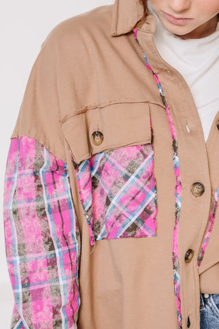 Mixed Interest Plaid Detail Shacket