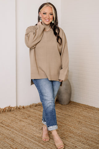 Mock Neck Front Seam Sweater | Mocha