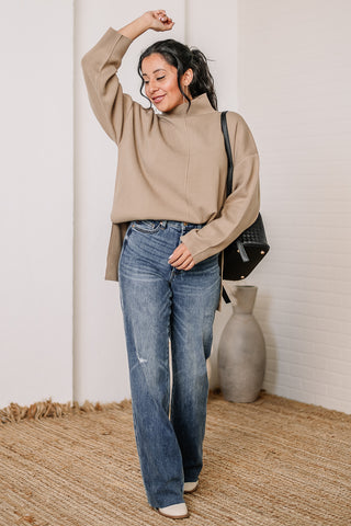 Mock Neck Front Seam Sweater | Mocha