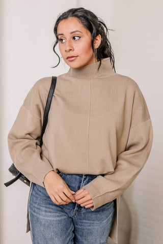 Mock Neck Front Seam Sweater | Mocha