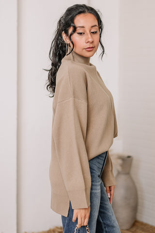 Mock Neck Front Seam Sweater | Mocha