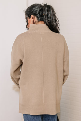 Mock Neck Front Seam Sweater | Mocha