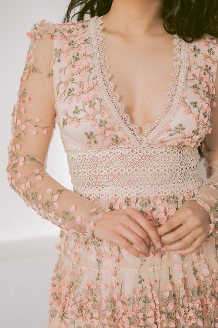 Moonlit Petals Floral Lace Mini Dress | Nude Moonlit Petals Floral Lace Mini Dress | Nude