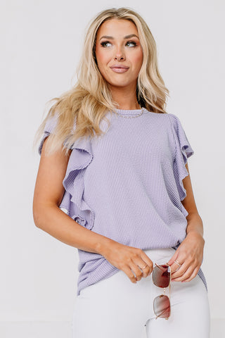Off The Top Ribbed Flutter Sleeve Top