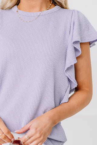 Off The Top Ribbed Flutter Sleeve Top