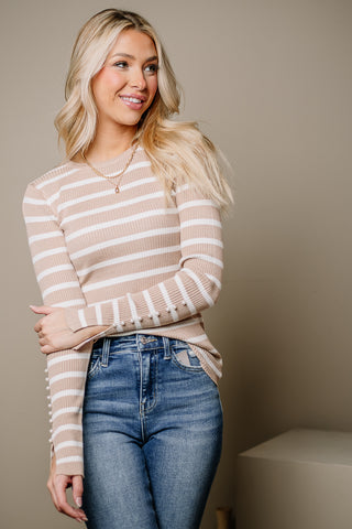 On The Casual Side Striped Top | Taupe