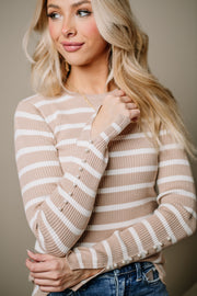 On The Casual Side Striped Top | Taupe