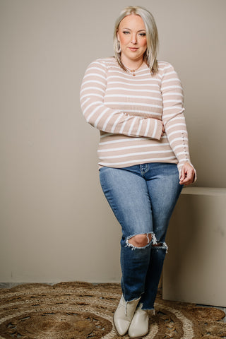 On The Casual Side Striped Top | Taupe