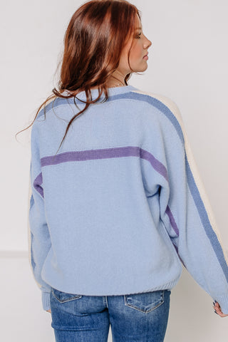 On The Line Sweater Top | Powder Blue