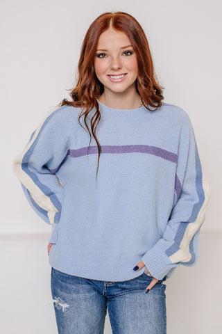 On The Line Sweater Top | Powder Blue