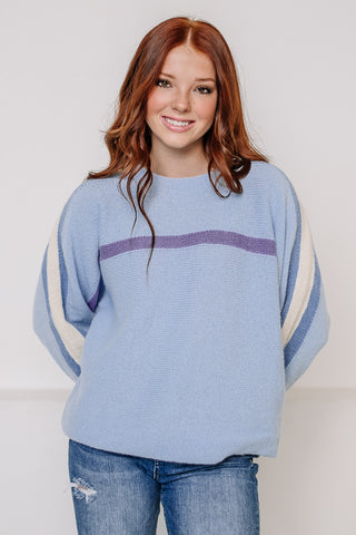 On The Line Sweater Top | Powder Blue