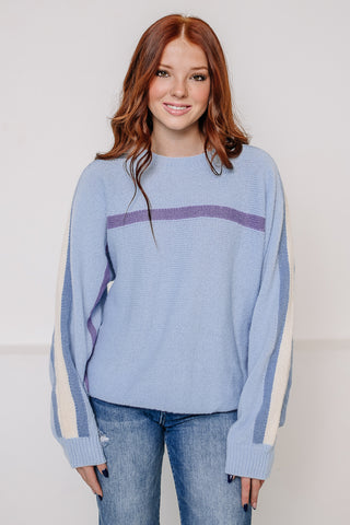 On The Line Sweater Top | Powder Blue