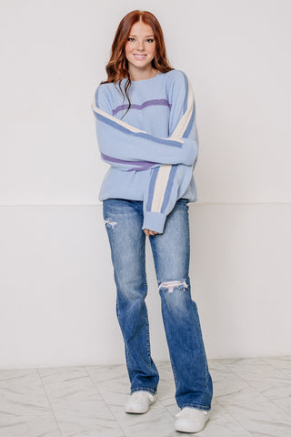 On The Line Sweater Top | Powder Blue