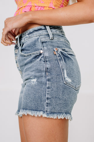 Out Of The Blue Button Up Denim Shorts
