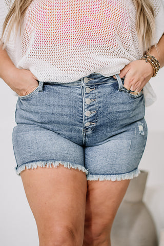 Out Of The Blue Button Up Denim Shorts